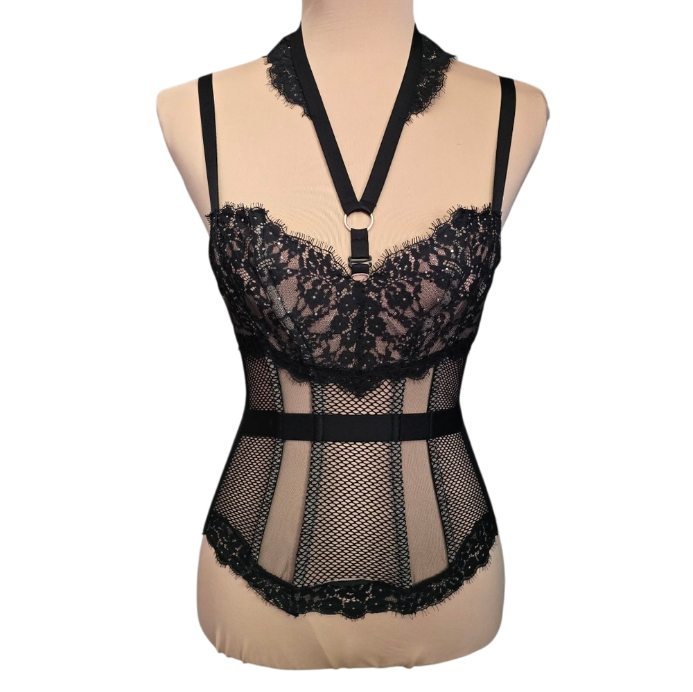 Women's Victoria's Secret Gem Black Lace Bustier Set - Size 32b